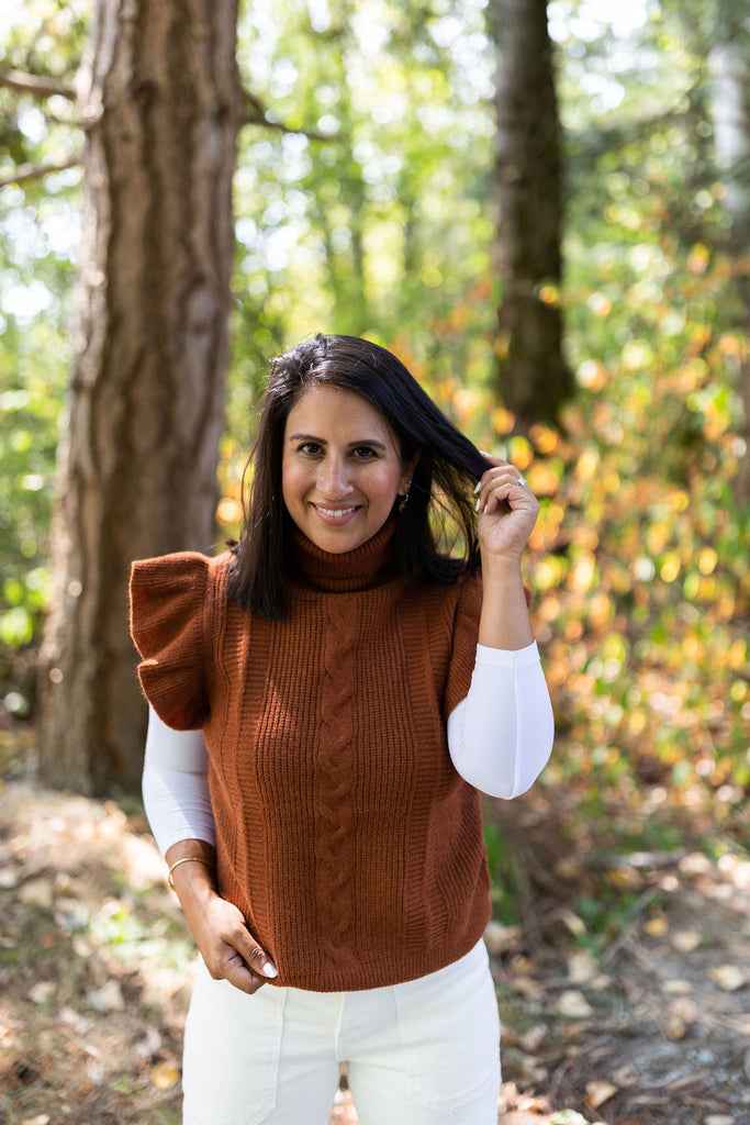 Ruffle Edge Sweater Top - Rust