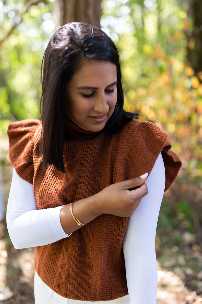 Ruffle Edge Sweater Top - Rust