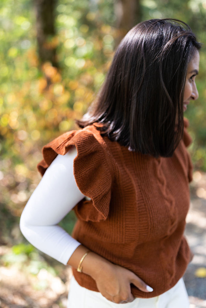 Ruffle Edge Sweater Top - Rust