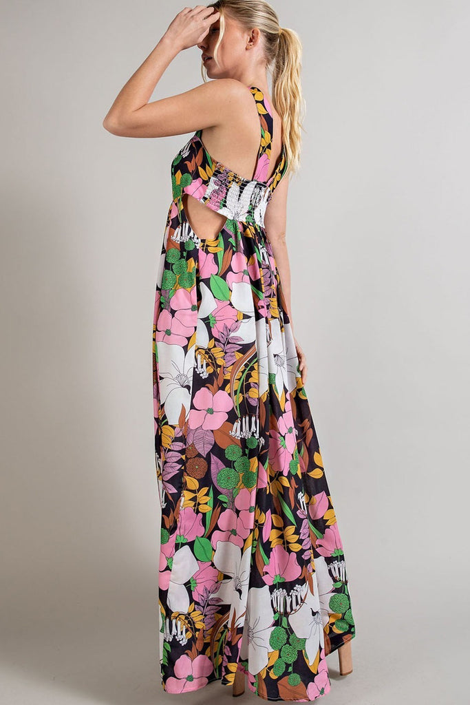 Floral Print Vacation Maxi Dress - Pink