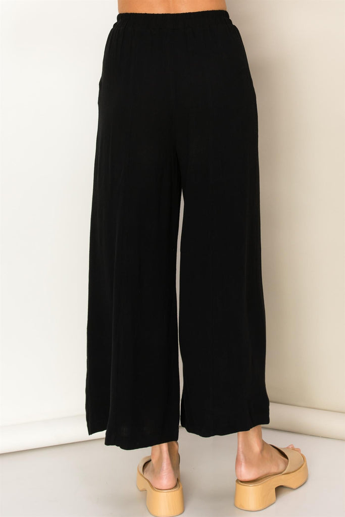 Cropped Wide Leg Linen Pant - Black