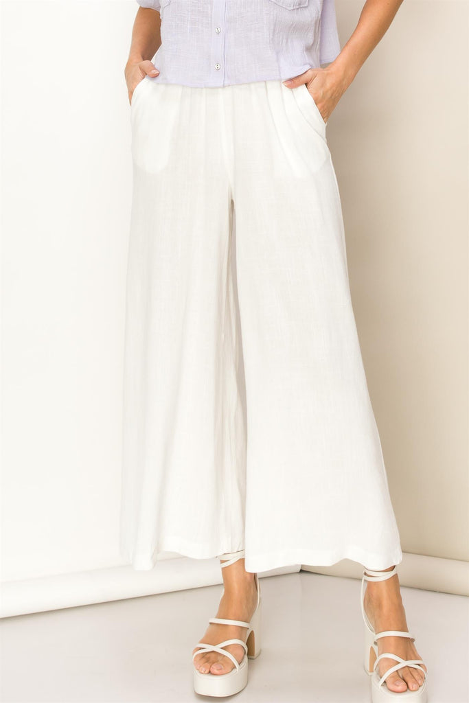 Cropped Wide Leg Linen Pant - White