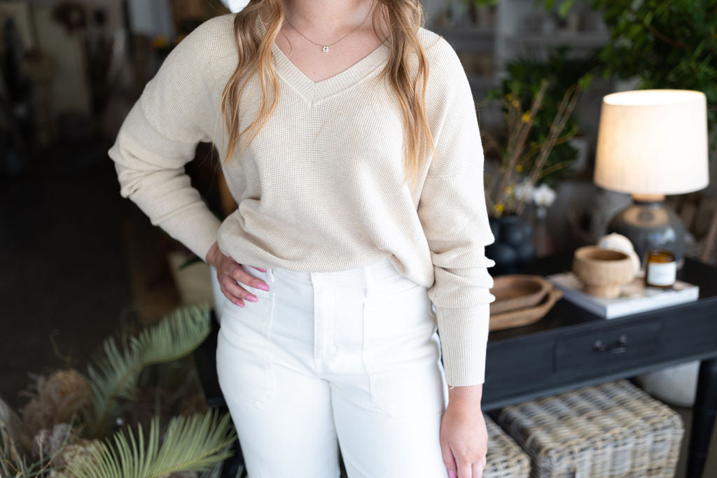 Waffle Knit Sweater - Cashew