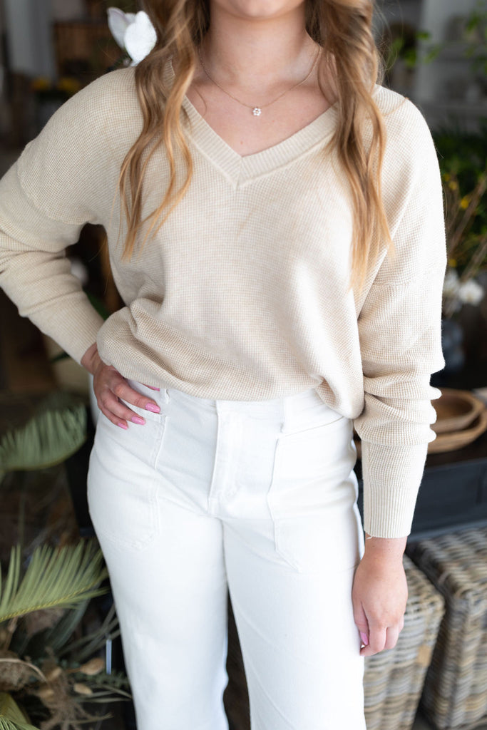 Waffle Knit Sweater - Cashew