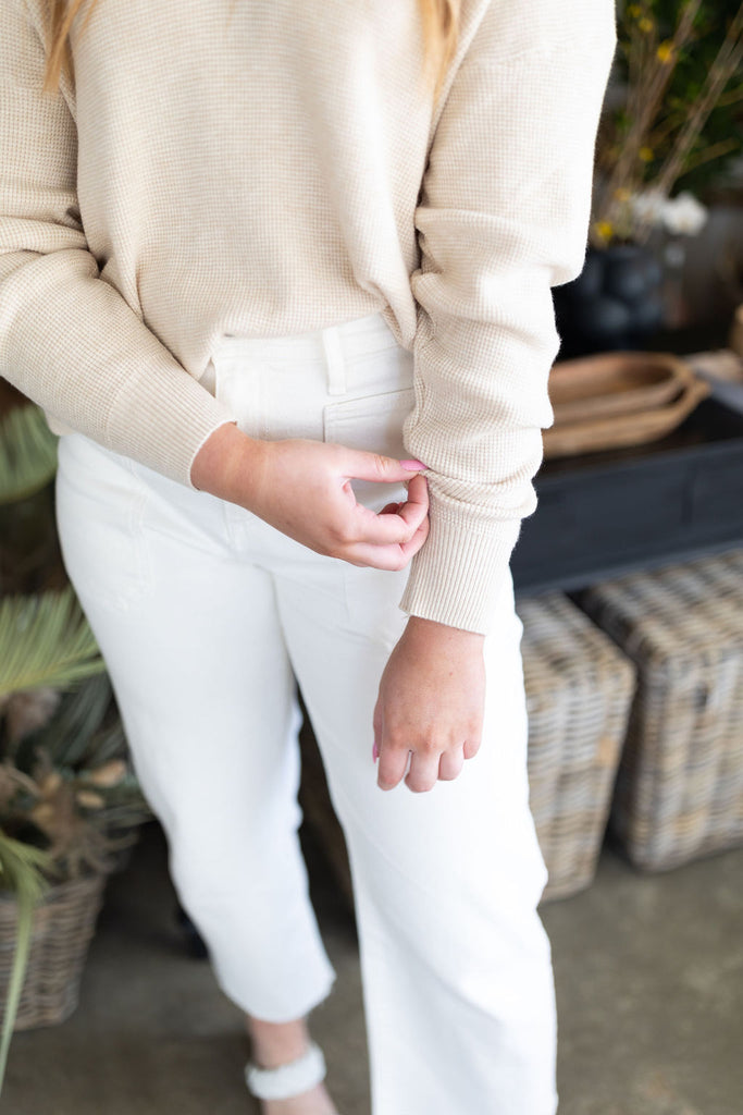 Waffle Knit Sweater - Cashew