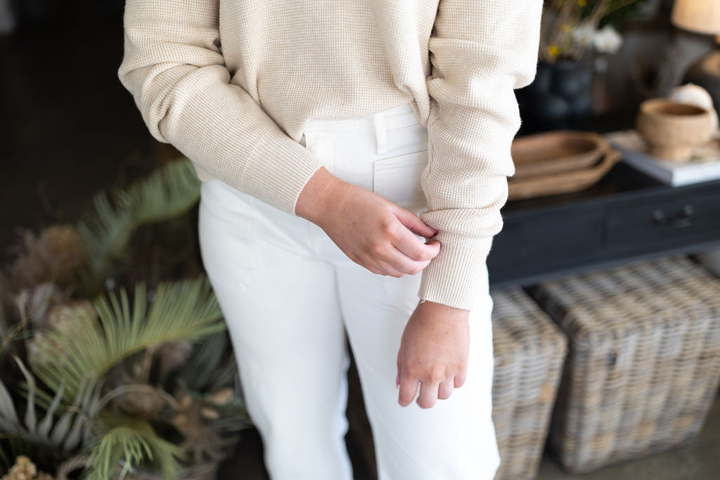 Waffle Knit Sweater - Cashew