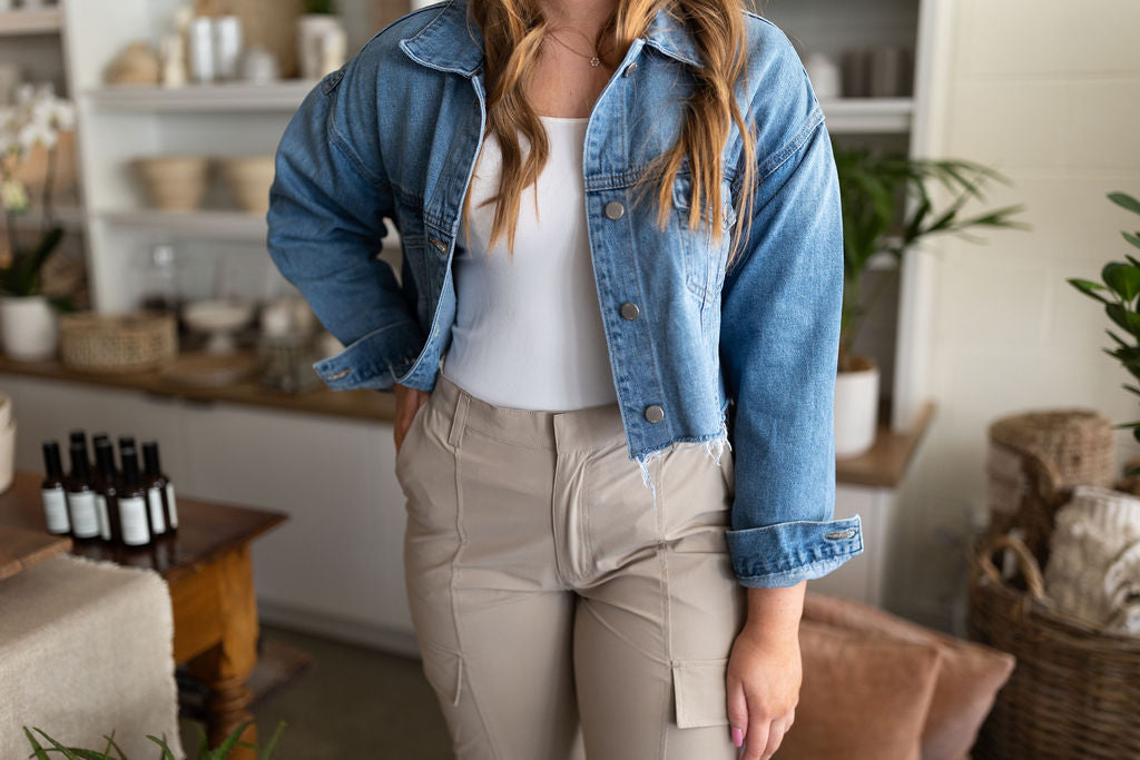 Wide Leg Cargo Pants - Tan