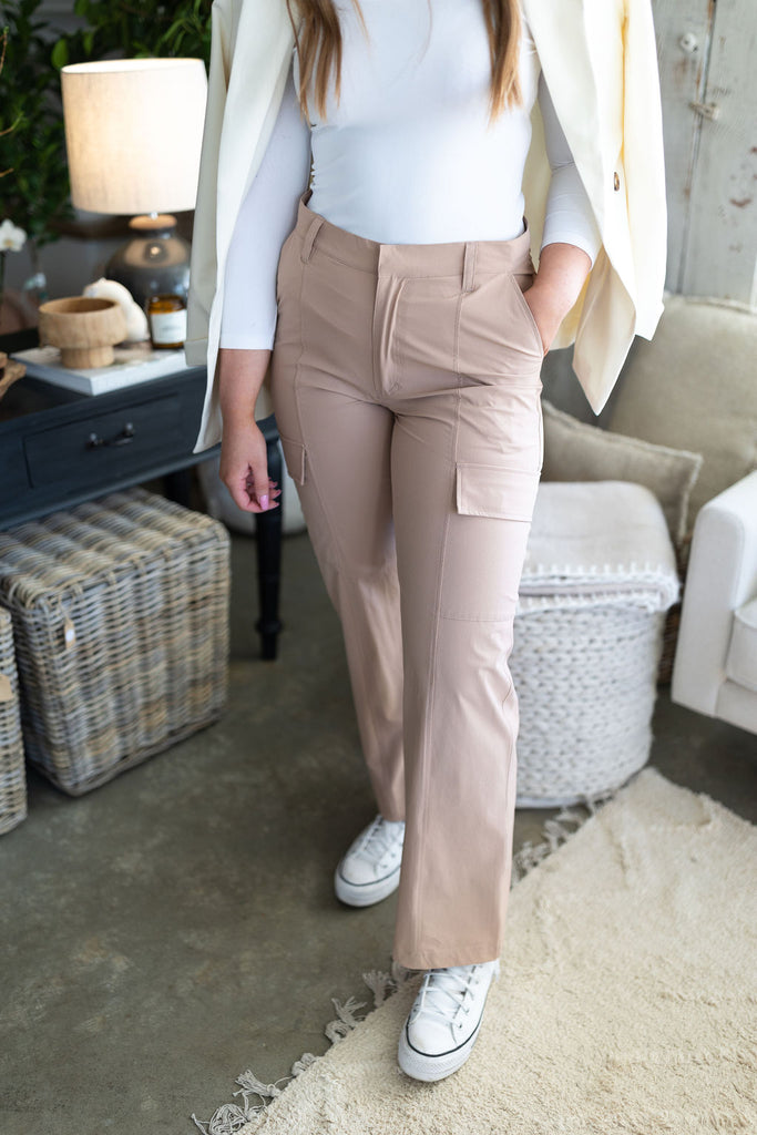 Wide Leg Cargo Pants - Caramel