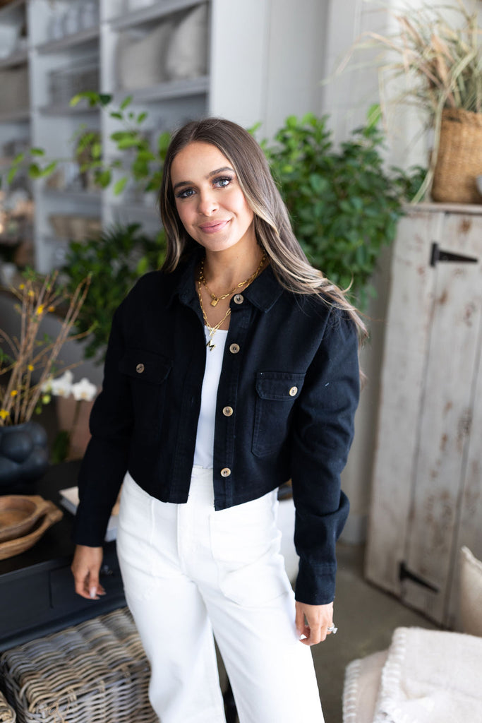 Cropped Denim Jacket - Black
