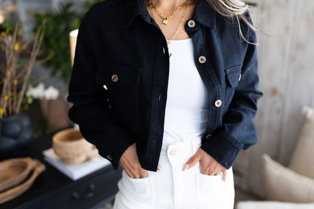 Cropped Denim Jacket - Black