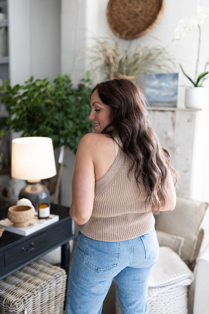 Halter Knit Tank - Taupe