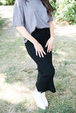 Knit Midi Skirt with Slit - Black