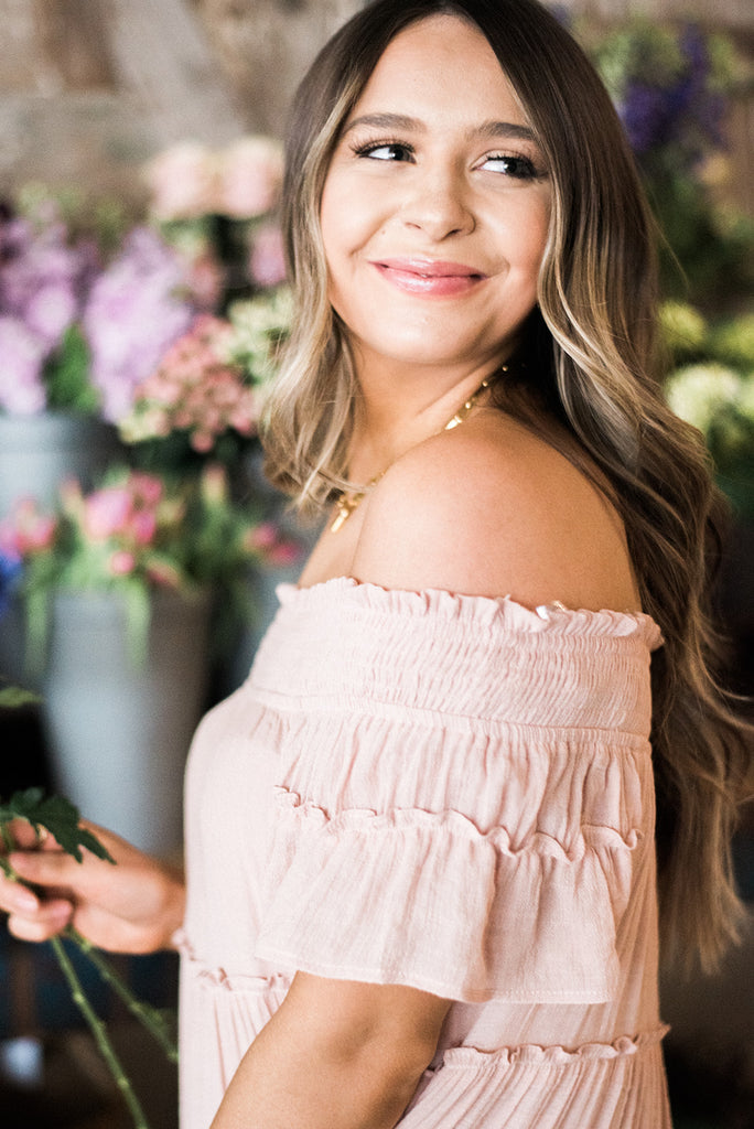 Smocked Tiered Off Shoulder Midi - Blush