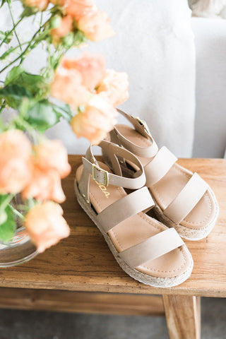 Two Strap Flat Sandal - Nude