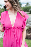 Ruffled Maxi Dress with Front Tie - Fuch