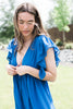 Ruffled Maxi Dress with Front Tie - Blue