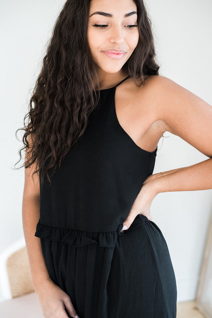 Cami Midi Dress with Ruffles - Black