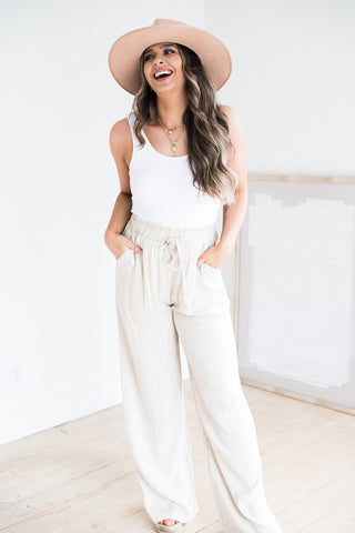 Belted Linen Pant - Oat