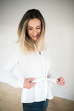 Button Blouse With Waist Tie - White