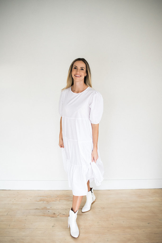 Midi Poplin Dress - White