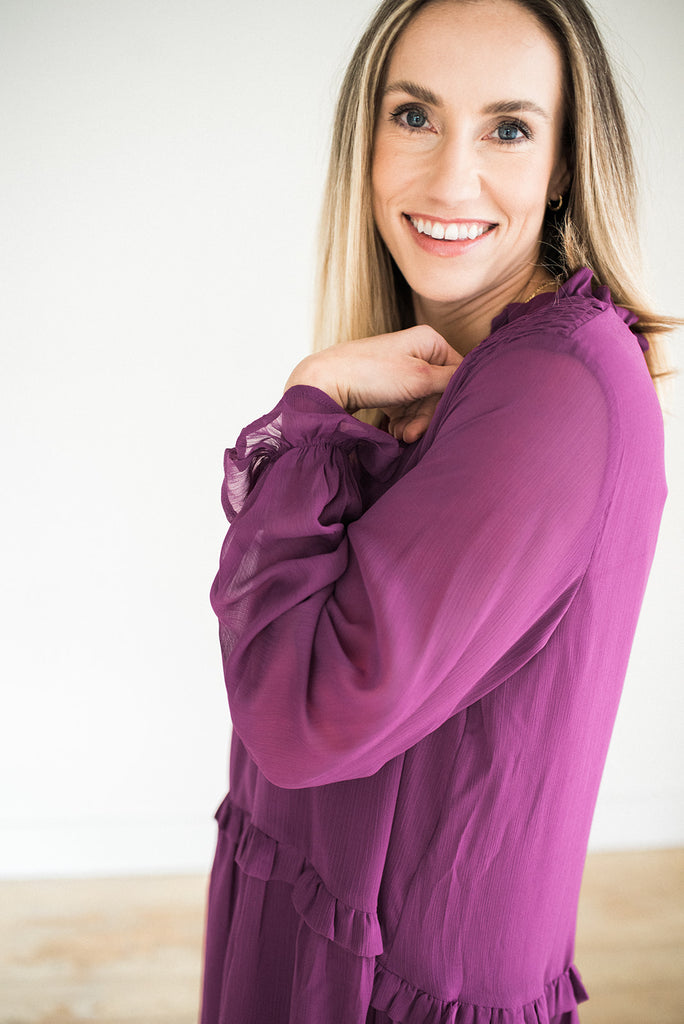 Flowy Dress with Drop Waist - Magenta