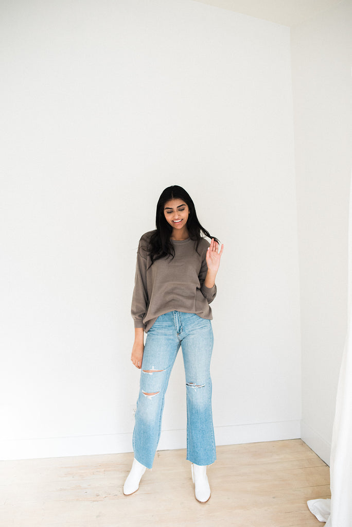 Knit Sweater With Exposed Seams - Olive