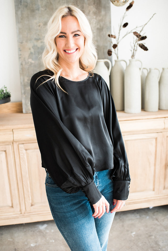 Long Sleeve Shirt with Back Tie - Black