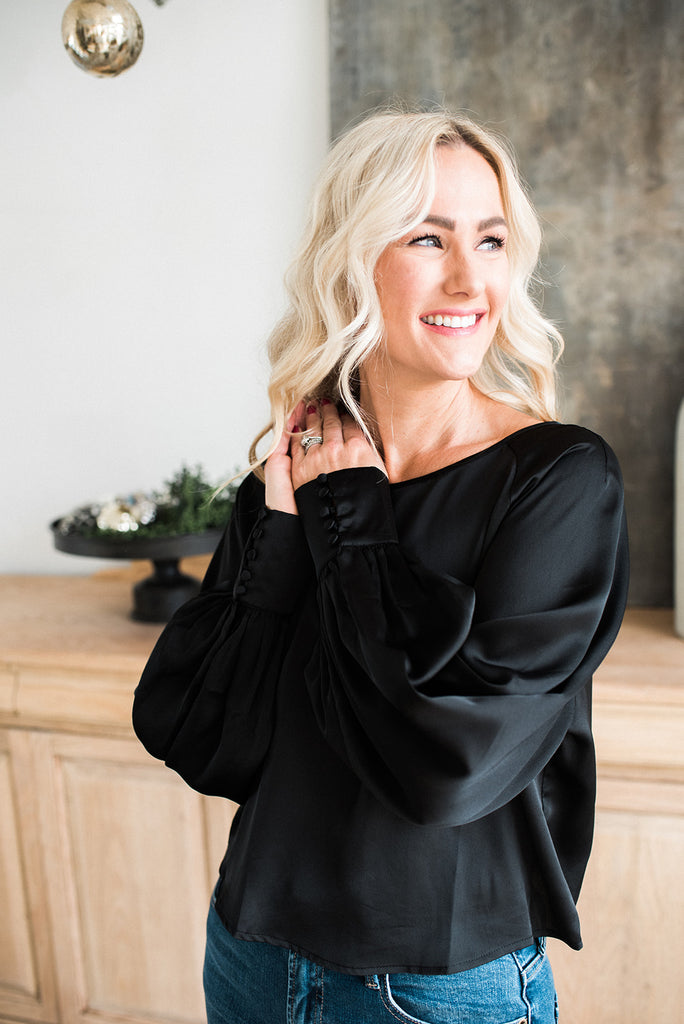 Long Sleeve Shirt with Back Tie - Black