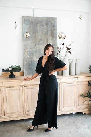 Linen Jumpsuit with Belt - Olive