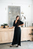Short Sleeve Smocked Jumpsuit - Black