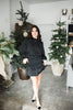Long Sleeve Satin Ruffled Dress - Black