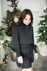 Long Sleeve Satin Ruffled Dress - Black