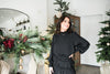Long Sleeve Satin Ruffled Dress - Black