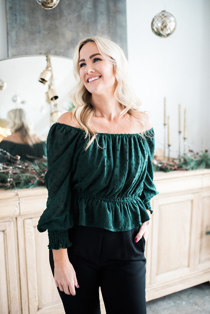 Smocked Swiss Dot Top - Green