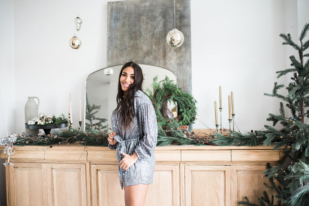 Sequin Romper with Sash - Grey