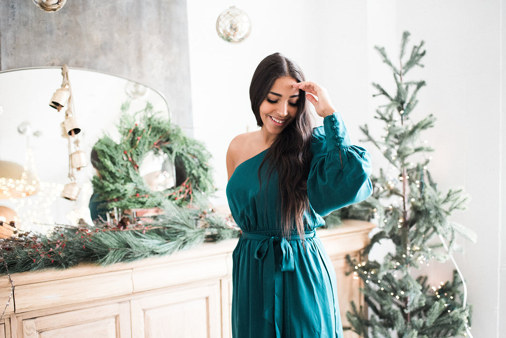 One Shoulder Maxi with Slit - Green