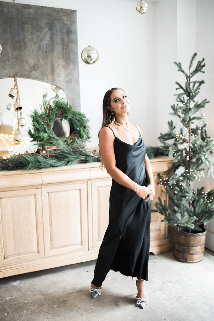 Cowl Neck Midi With Slit - Black