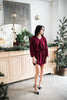 Ruffled Puff Sleeve Dress - Wine