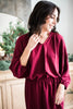 Ruffled Puff Sleeve Dress - Wine
