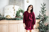 Ruffled Puff Sleeve Dress - Wine