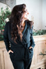 Collared Jumpsuit with Tie - Black