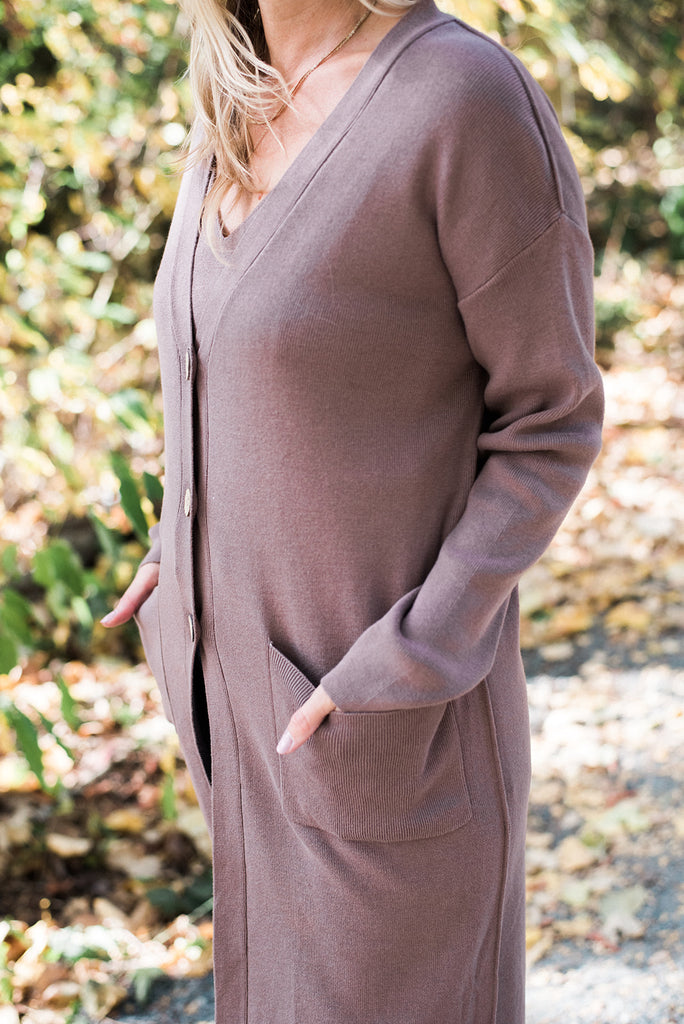Knit Cardigan Two Piece Set - Mocha