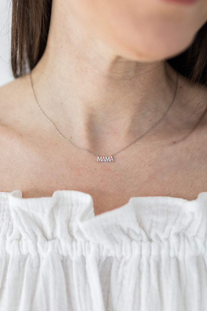 Block Letter MAMA Necklace - Silver