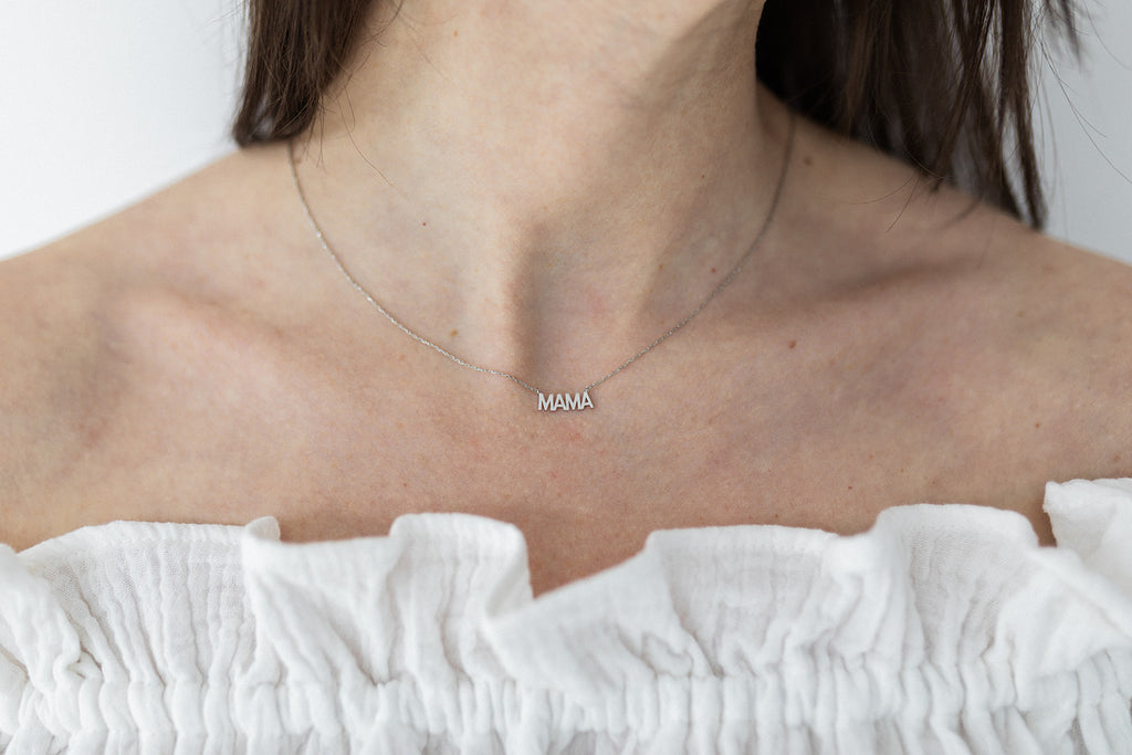 Block Letter MAMA Necklace - Silver