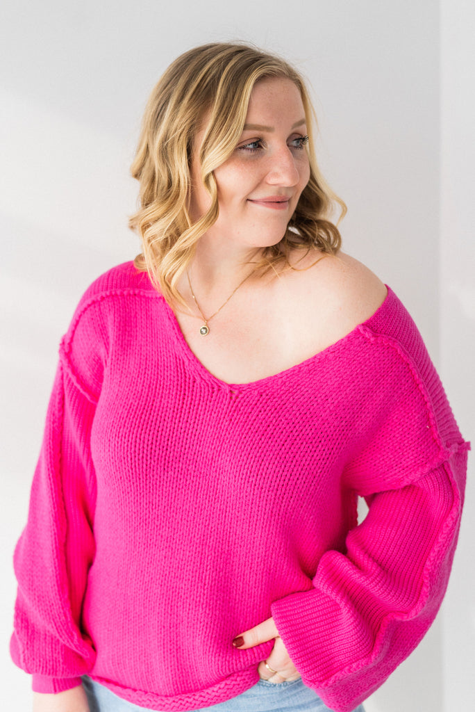 Chunky Sweater with Exposed Seam - Pink