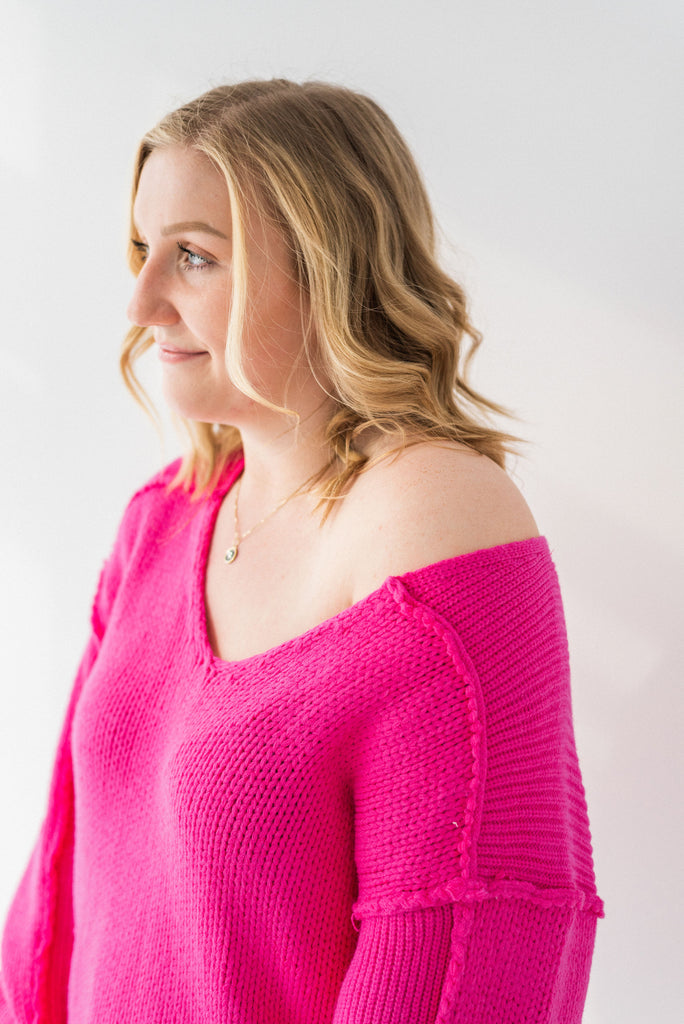 Chunky Sweater with Exposed Seam - Pink