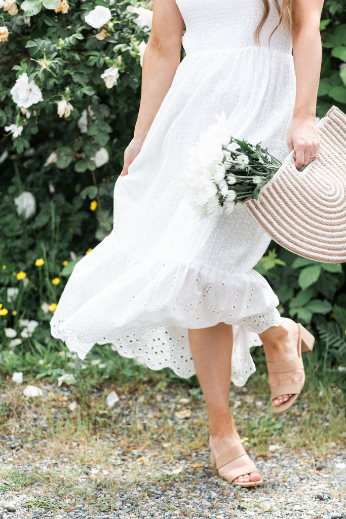 Tie-Strap Eyelet Midi Dress