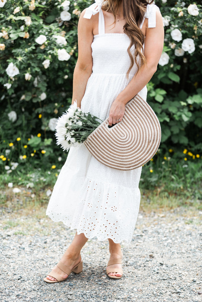 Tie-Strap Eyelet Midi Dress