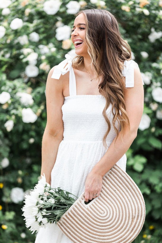 Tie-Strap Eyelet Midi Dress