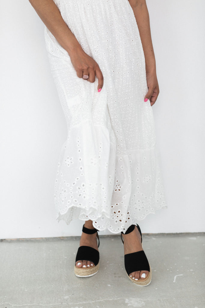 Tie-Strap Eyelet Midi Dress